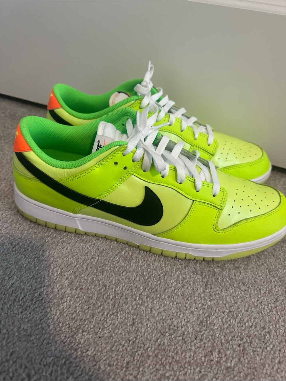 Nike Mens Dunks Neon Yellow/Green Low-Top Sneakers with Black Swoosh